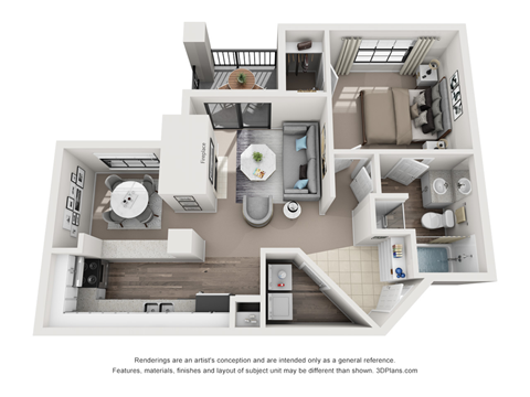 One Bedroom One Bathroom Floorplan 718